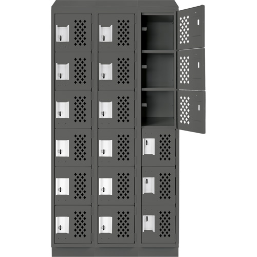 Assembled Lockerettes Clean Line Perforated Economy Lockers, 6 -tier, Bank of 3, 18" x 72" x 12", Steel Moffatt Supply & Specialties