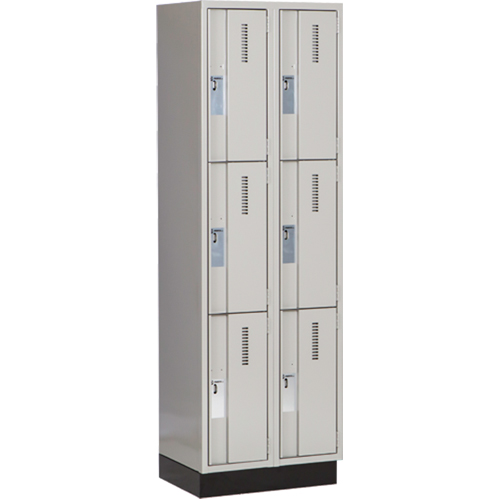 Concorde Heavy-Duty Lockers, 3 -tier, Bank of 2, 24" x 18" x 76", Steel, Grey, Welded (Assembled) Moffatt Supply & Specialties