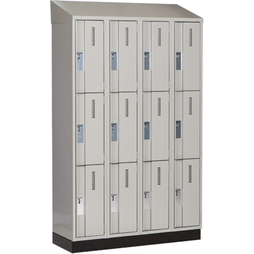 Concorde Heavy-Duty Lockers, 3 -tier, Bank of 4, 48" x 18" x 82", Steel, Grey, Welded (Assembled) Moffatt Supply & Specialties