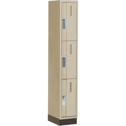 Concorde Heavy-Duty Lockers, 3 -tier, 12" x 18" x 76", Steel, Beige, Welded (Assembled) Moffatt Supply & Specialties