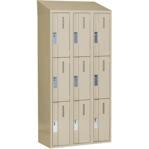 Concorde Heavy-Duty Lockers, 3 -tier, Bank of 3, 36" x 18" x 78", Steel, Beige, Welded (Assembled) Moffatt Supply & Specialties
