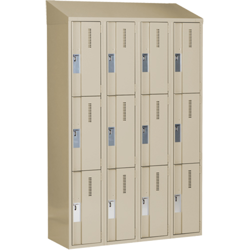 Concorde Heavy-Duty Lockers, 3 -tier, Bank of 4, 48" x 18" x 78", Steel, Beige, Welded (Assembled) Moffatt Supply & Specialties