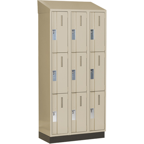 Concorde Heavy-Duty Lockers, 3 -tier, Bank of 3, 36" x 18" x 82", Steel, Beige, Welded (Assembled) Moffatt Supply & Specialties