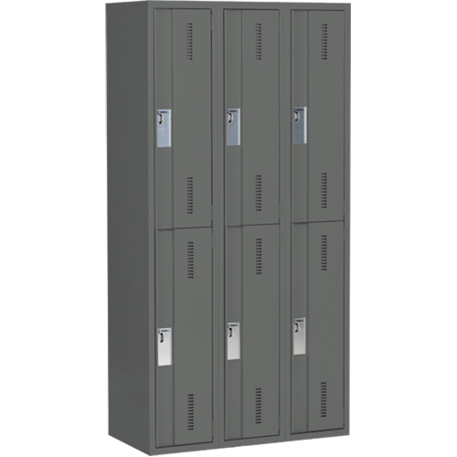 Concorde Heavy-Duty Lockers, 2 -tier, Bank of 3, 36" x 18" x 72", Steel, Charcoal, Welded (Assembled) Moffatt Supply & Specialties