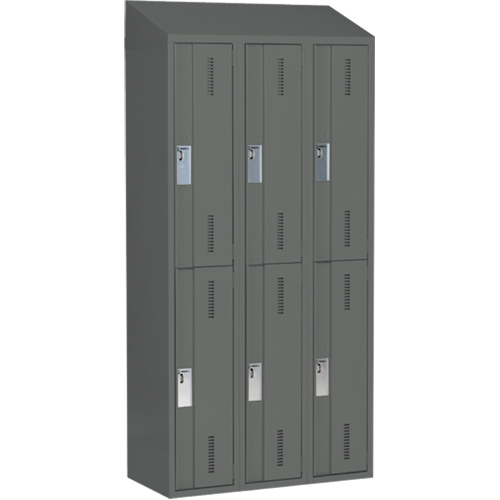 Concorde Heavy-Duty Lockers, 2 -tier, Bank of 3, 36" x 18" x 78", Steel, Charcoal, Welded (Assembled) Moffatt Supply & Specialties