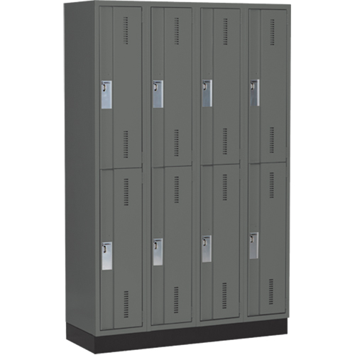Concorde Heavy-Duty Lockers, 2 -tier, Bank of 4, 48" x 18" x 76", Steel, Charcoal, Welded (Assembled) Moffatt Supply & Specialties