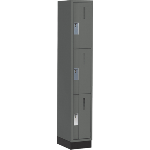 Concorde Heavy-Duty Lockers, 3 -tier, 12" x 18" x 76", Steel, Charcoal, Welded (Assembled) Moffatt Supply & Specialties
