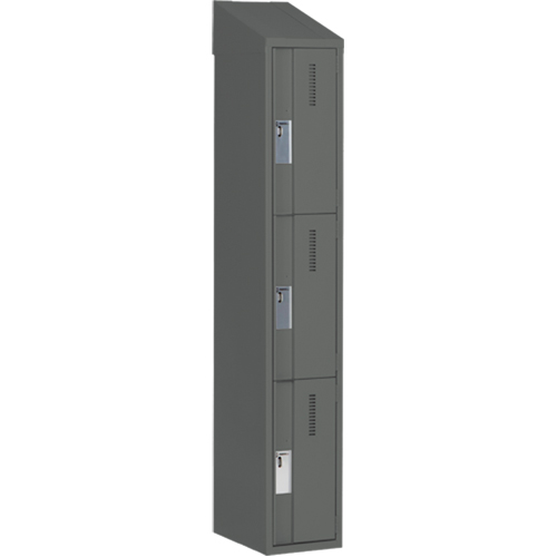 Concorde Heavy-Duty Lockers, 3 -tier, 12" x 18" x 78", Steel, Charcoal, Welded (Assembled) Moffatt Supply & Specialties