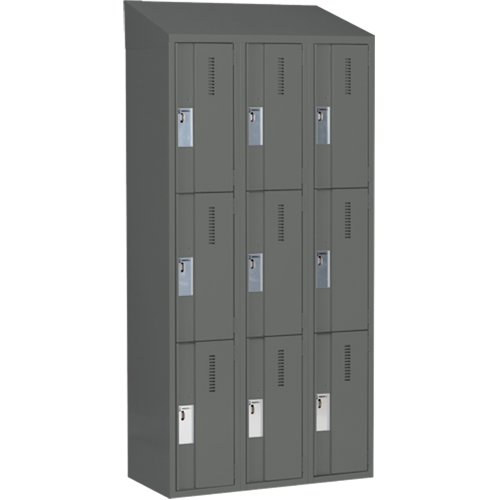 Concorde Heavy-Duty Lockers, 3 -tier, Bank of 3, 36" x 18" x 78", Steel, Charcoal, Welded (Assembled) Moffatt Supply & Specialties