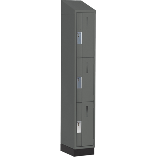 Concorde Heavy-Duty Lockers, 3 -tier, 12" x 18" x 82", Steel, Charcoal, Welded (Assembled) Moffatt Supply & Specialties