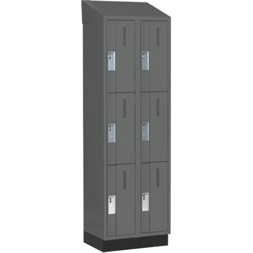 Concorde Heavy-Duty Lockers, 3 -tier, Bank of 2, 24" x 18" x 82", Steel, Charcoal, Welded (Assembled) Moffatt Supply & Specialties