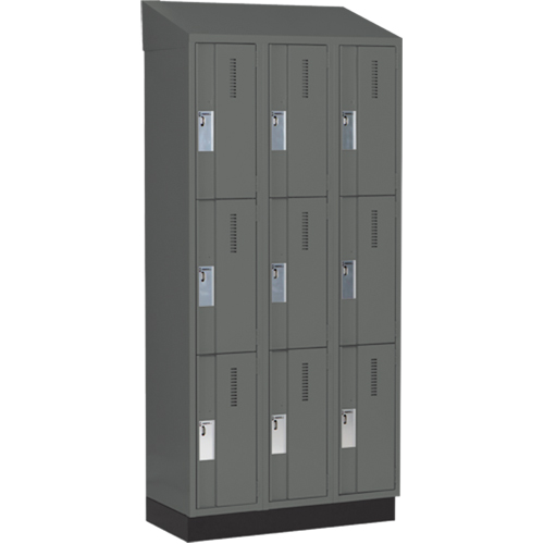 Concorde Heavy-Duty Lockers, 3 -tier, Bank of 3, 36" x 18" x 82", Steel, Charcoal, Welded (Assembled) Moffatt Supply & Specialties