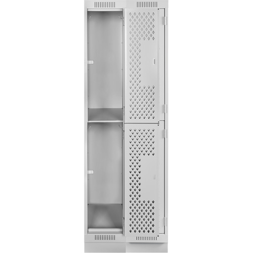 Clean Line Lockers, 2 -tier, Bank of 2, 24" x 12" x 76", Steel, Grey, Rivet (Assembled), Perforated Moffatt Supply & Specialties