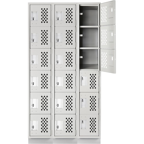 Assembled Lockerettes Clean Line Perforated Economy Lockers, 6 -tier, Bank of 3, 18" x 72" x 12", Steel Moffatt Supply & Specialties