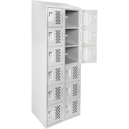 Assembled Lockerettes Clean Line Perforated Economy Lockers, 6 -tier, Bank of 2, 18" x 72" x 12", Steel Moffatt Supply & Specialties