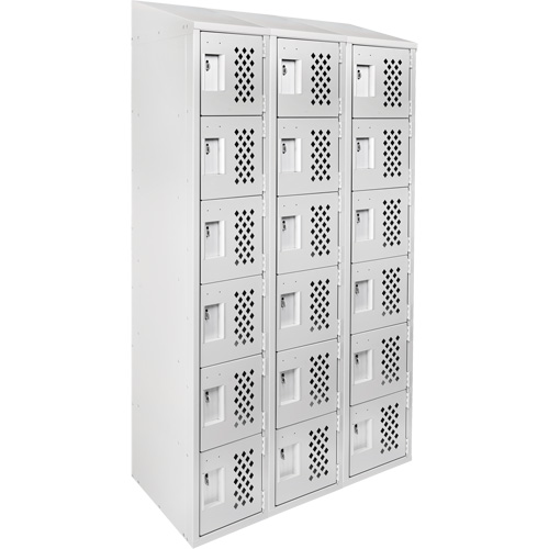 Assembled Lockerettes Clean Line Perforated Economy Lockers, 6 -tier, Bank of 3, 18" x 72" x 12", Steel Moffatt Supply & Specialties