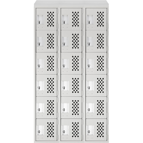 Assembled Lockerettes Clean Line Perforated Economy Lockers, 6 -tier, Bank of 3, 18" x 72" x 12", Steel Moffatt Supply & Specialties