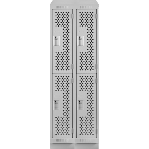 Clean Line Lockers, 2 -tier, Bank of 2, 24" x 12" x 82", Steel, Grey, Rivet (Assembled), Perforated Moffatt Supply & Specialties