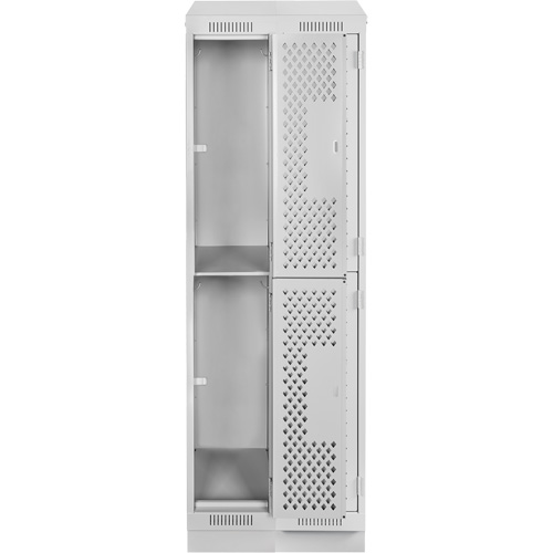 Clean Line Lockers, 2 -tier, Bank of 2, 24" x 12" x 82", Steel, Grey, Rivet (Assembled), Perforated Moffatt Supply & Specialties