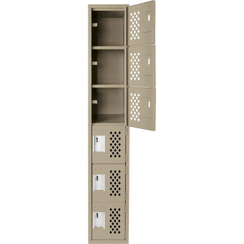 Assembled Lockerettes Clean Line Perforated Economy Lockers, 6 -tier, 18" x 72" x 12", Steel Moffatt Supply & Specialties