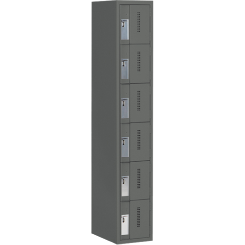 Concorde Heavy-Duty Lockers, 6 -tier, 12" x 18" x 72", Steel, Charcoal, Welded (Assembled) Moffatt Supply & Specialties