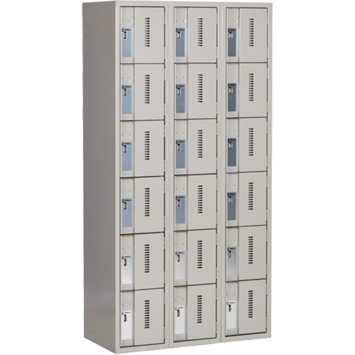 Concorde Heavy-Duty Lockers, 6 -tier, Bank of 3, 36" x 18" x 72", Steel, Grey, Welded (Assembled) Moffatt Supply & Specialties