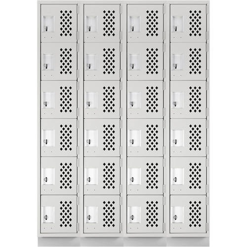 Assembled Clean Line Perforated Economy Lockers, 6 -tier, Bank of 4, 18" x 72" x 12", Steel Moffatt Supply & Specialties