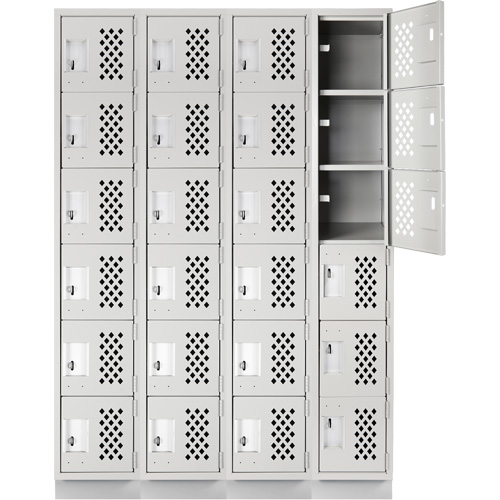 Assembled Clean Line Perforated Economy Lockers, 6 -tier, Bank of 4, 18" x 72" x 12", Steel Moffatt Supply & Specialties