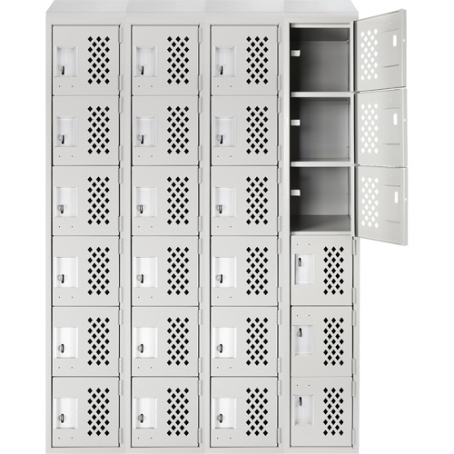 Assembled Clean Line Perforated Economy Lockers, 6 -tier, Bank of 4, 18" x 72" x 12", Steel Moffatt Supply & Specialties