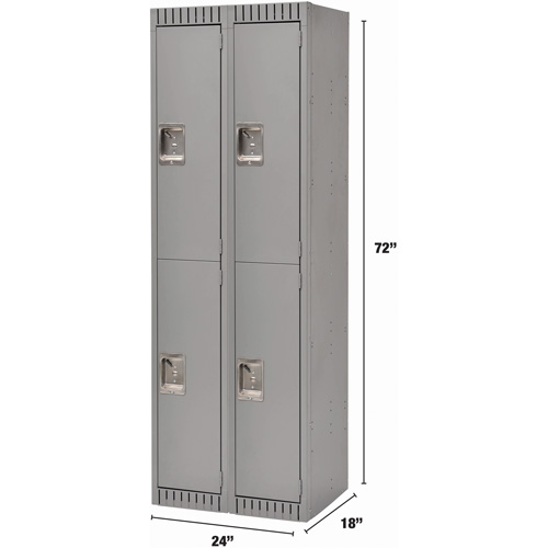 Lockers, 2 -tier, Bank of 2, 24" x 18" x 72", Steel, Grey, Rivet (Assembled) Moffatt Supply & Specialties