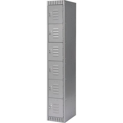 Lockers, 6 -tier, 12" x 18" x 72", Steel, Grey, Knocked Down Moffatt Supply & Specialties