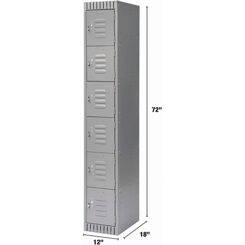 Lockers, 6 -tier, 12" x 18" x 72", Steel, Grey, Knocked Down Moffatt Supply & Specialties