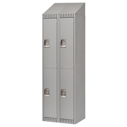 Lockers, 2 -tier, Bank of 2, 24" x 18" x 82", Steel, Grey, Knocked Down Moffatt Supply & Specialties