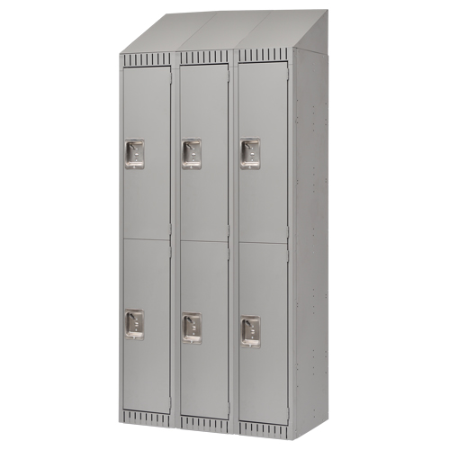 Assembled Lockers, 2 -tier, Bank of 3, 36" x 18" x 72", Steel, Grey, Rivet (Assembled) Moffatt Supply & Specialties