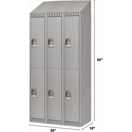 Assembled Lockers, 2 -tier, Bank of 3, 36" x 18" x 72", Steel, Grey, Rivet (Assembled) Moffatt Supply & Specialties