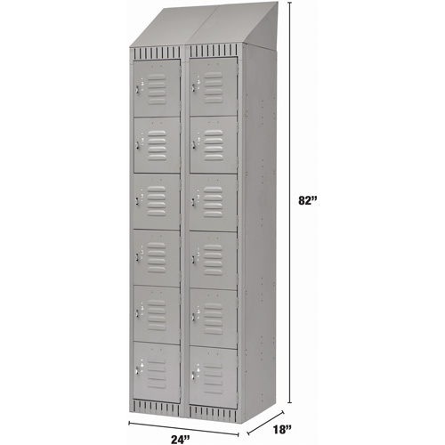 Lockers, 6 -tier, Bank of 2, 24" x 18" x 82", Steel, Grey, Knocked Down Moffatt Supply & Specialties