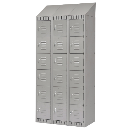 Lockers, 6 -tier, Bank of 3, 36" x 18" x 82", Steel, Grey, Knocked Down Moffatt Supply & Specialties