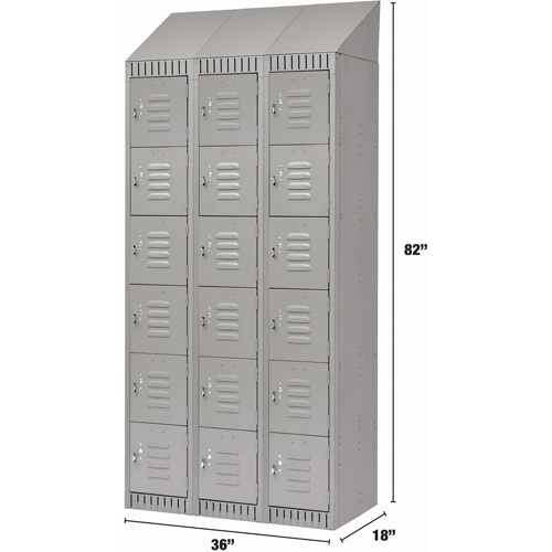 Lockers, 6 -tier, Bank of 3, 36" x 18" x 82", Steel, Grey, Knocked Down Moffatt Supply & Specialties