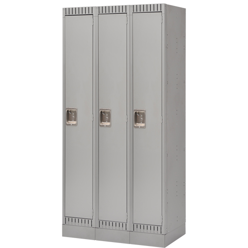 Assembled Lockers, Bank of 3, 36" x 18" x 72", Steel, Grey, Rivet (Assembled) Moffatt Supply & Specialties