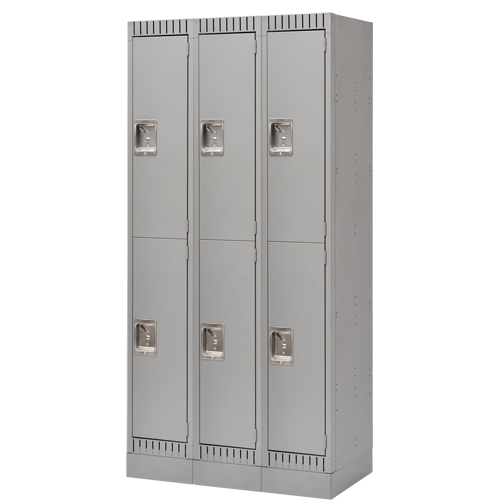 Assembled Lockers, 2 -tier, Bank of 3, 36" x 18" x 72", Steel, Grey, Rivet (Assembled) Moffatt Supply & Specialties