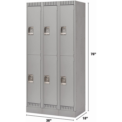 Casiers, 2 niveaux, Bloc de 3, 36" x 18" x 76", Acier, Gris, D&eacute;mont&eacute; Moffatt Supply & Specialties