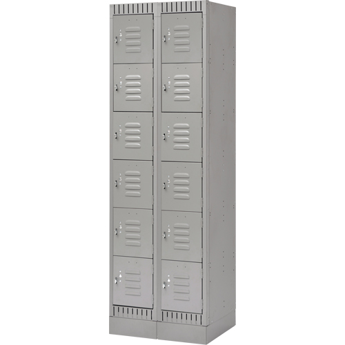 Lockers, 6 -tier, Bank of 2, 24" x 18" x 76", Steel, Grey, Knocked Down Moffatt Supply & Specialties