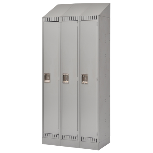 Lockers, Bank of 3, 36" x 18" x 86", Steel, Grey, Knocked Down Moffatt Supply & Specialties