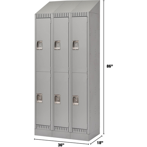 Casiers, 2 niveaux, Bloc de 3, 36" x 18" x 86", Acier, Gris, D&eacute;mont&eacute; Moffatt Supply & Specialties