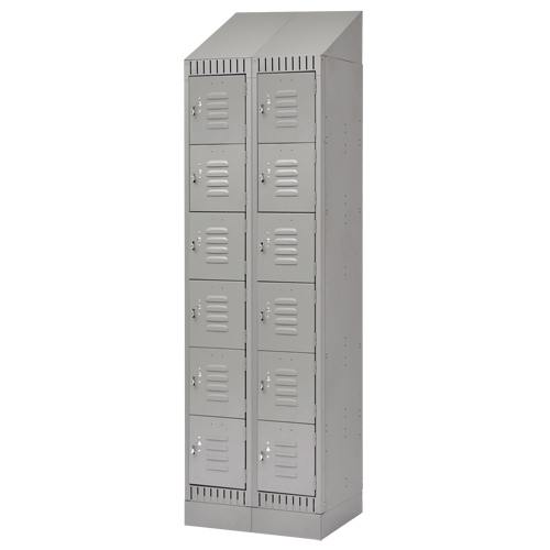 Lockers, 6 -tier, Bank of 2, 24" x 18" x 86", Steel, Grey, Knocked Down Moffatt Supply & Specialties