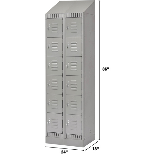 Lockers, 6 -tier, Bank of 2, 24" x 18" x 86", Steel, Grey, Knocked Down Moffatt Supply & Specialties