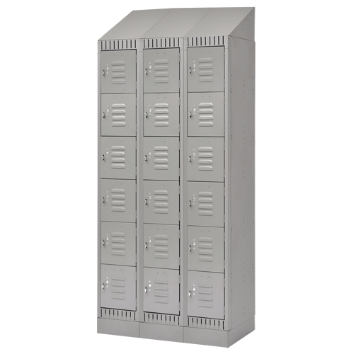 Lockers, 6 -tier, Bank of 3, 36" x 18" x 86", Steel, Grey, Knocked Down Moffatt Supply & Specialties