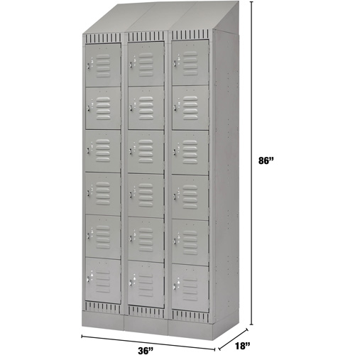Lockers, 6 -tier, Bank of 3, 36" x 18" x 86", Steel, Grey, Knocked Down Moffatt Supply & Specialties