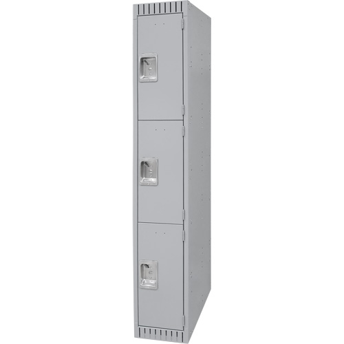 Lockers, 3 -tier, 12" x 18" x 72", Steel, Grey, Knocked Down Moffatt Supply & Specialties