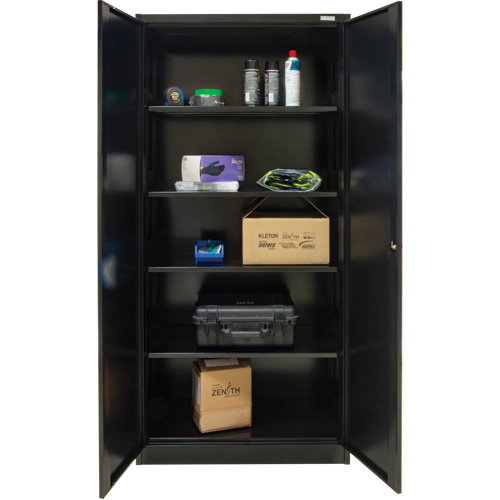 Hi-Boy Storage Cabinet, Steel, 4 Shelves, 72" H x 36" W x 18" D, Black Moffatt Supply & Specialties